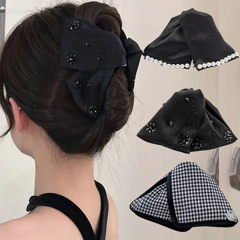 Elegant Large Rhinestones Bow Hair Claw Crab Pearls Hairpins Women Girls Sweet Hair Ornament Hair Clips Fashion Hair 2030
