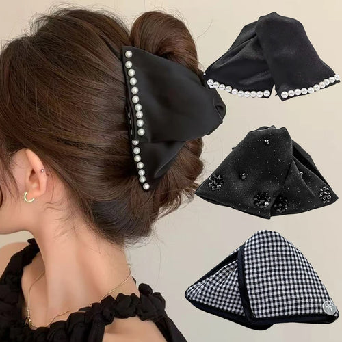 Elegant Large Rhinestones Bow Hair Claw Crab Pearls Hairpins Women Girls Sweet Hair Ornament Hair Clips Fashion Hair 2030