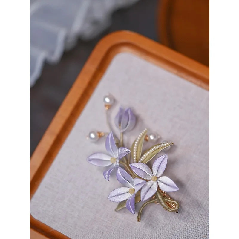 Lavender Floral Wrapped Flower Hair Clip Chinese Elegant Fairy Side Bun Updo Hair Accessory for Women Handmade Daily Wear Gift