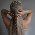 Fashion Imitation Pearl Tassel Headpiece Tiara Women Wig Jewelry 2025 Hollow Mesh Bridal Hair Chain Headband Wedding Accessories